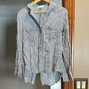 Cloth & Stone Blue and White Checkered Button-Up Shirt